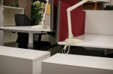 Elektriski augstumā regulējams biroja galds no 65-120cm. Izmēri 150x90cm, komplektā starpsiena un galda lampa.